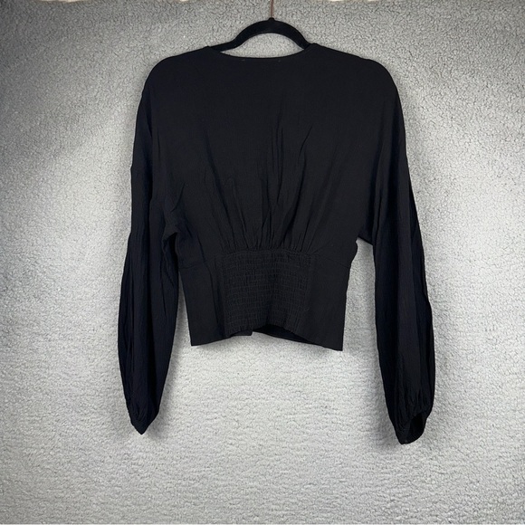 Abercrombie & Fitch Top Womens Small Black Babydoll Button Front Smocked Back - Picture 2 of 5